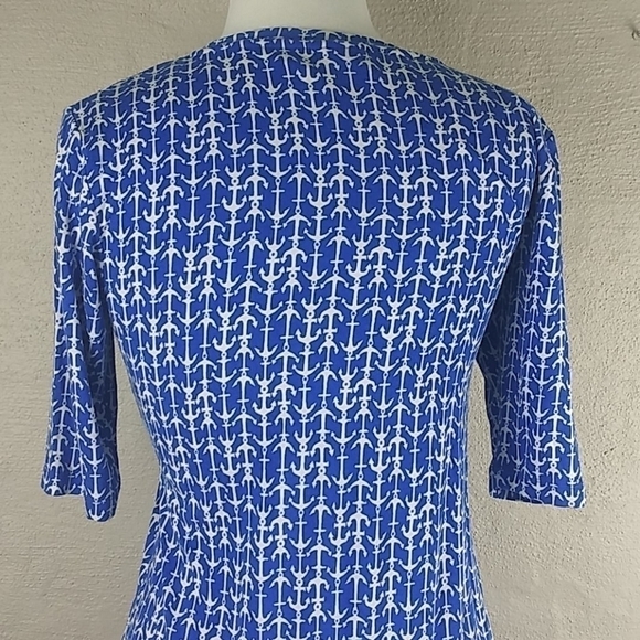 ANTIBES Blanc Blue Nautical Print Scoop Neck Elbow Sleeve Pullover Mini Dress - Picture 6 of 10